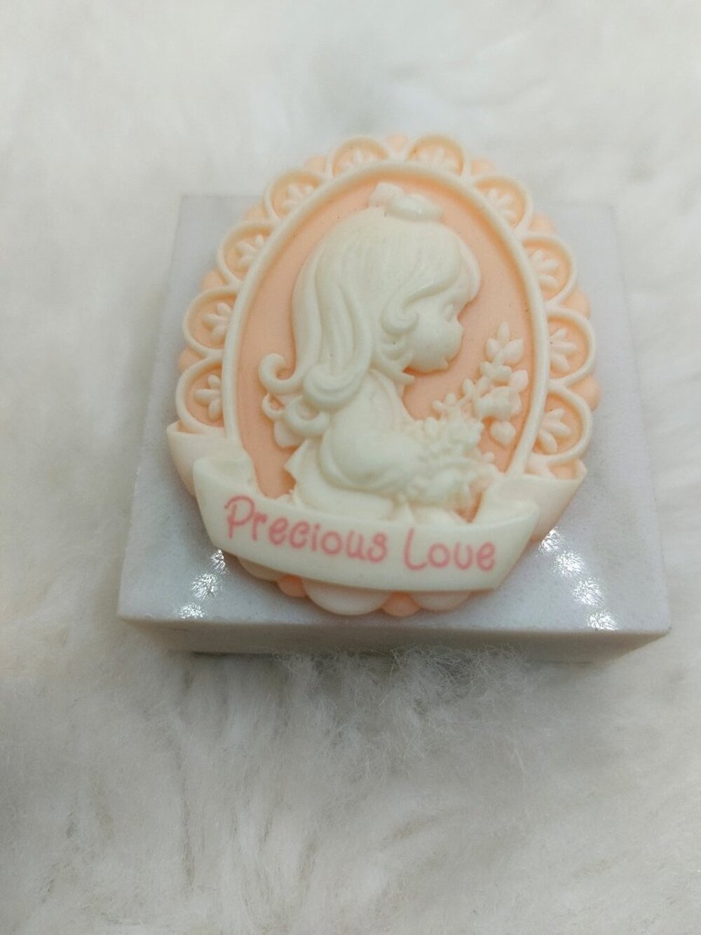 Vintage 1996 Precious Moment Precious Love Resin Cameo Pink Brooch